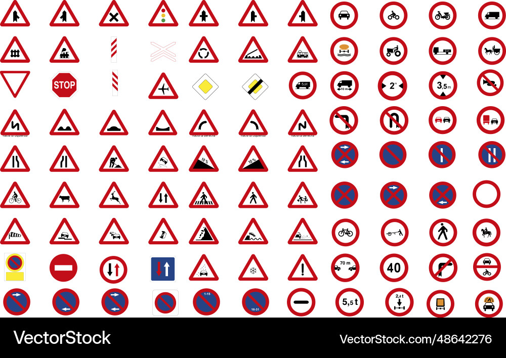 Set of triangular and round traffic warning Vector Image