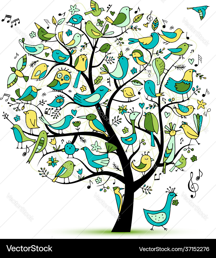 Tree with birds sketch for your design Tree with birds sketch for your design vector image