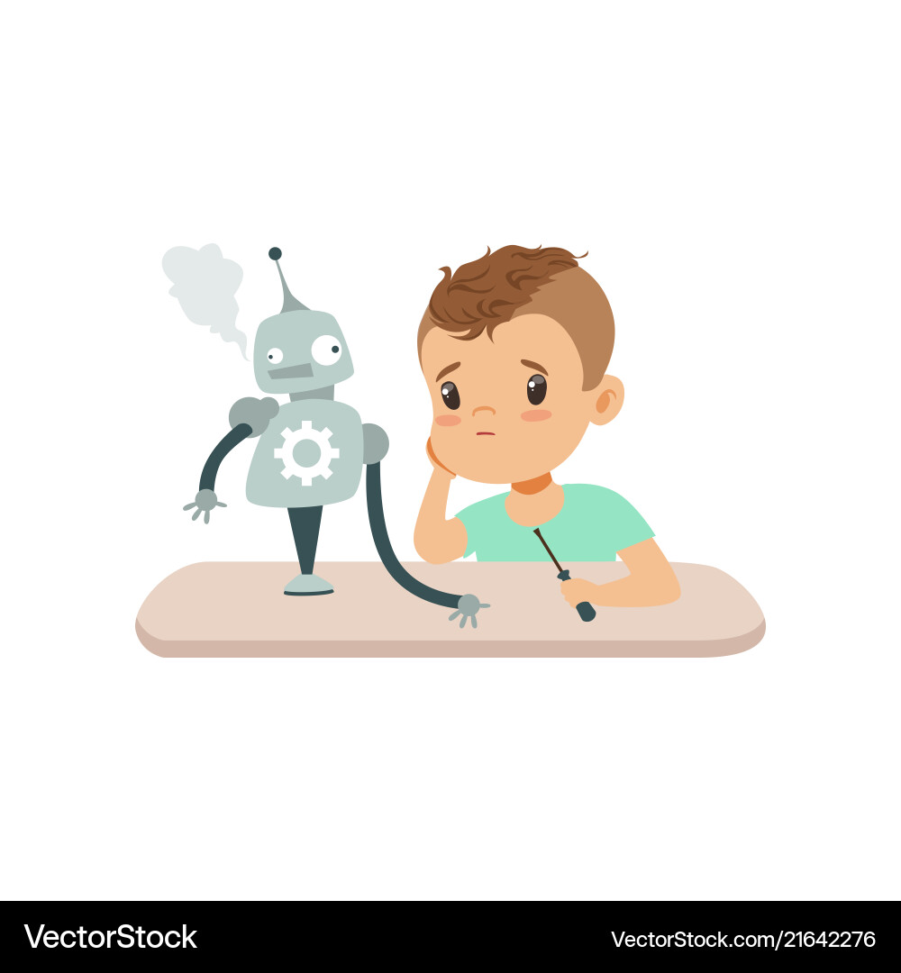 Upset Child with Robot Experiment Vector Image