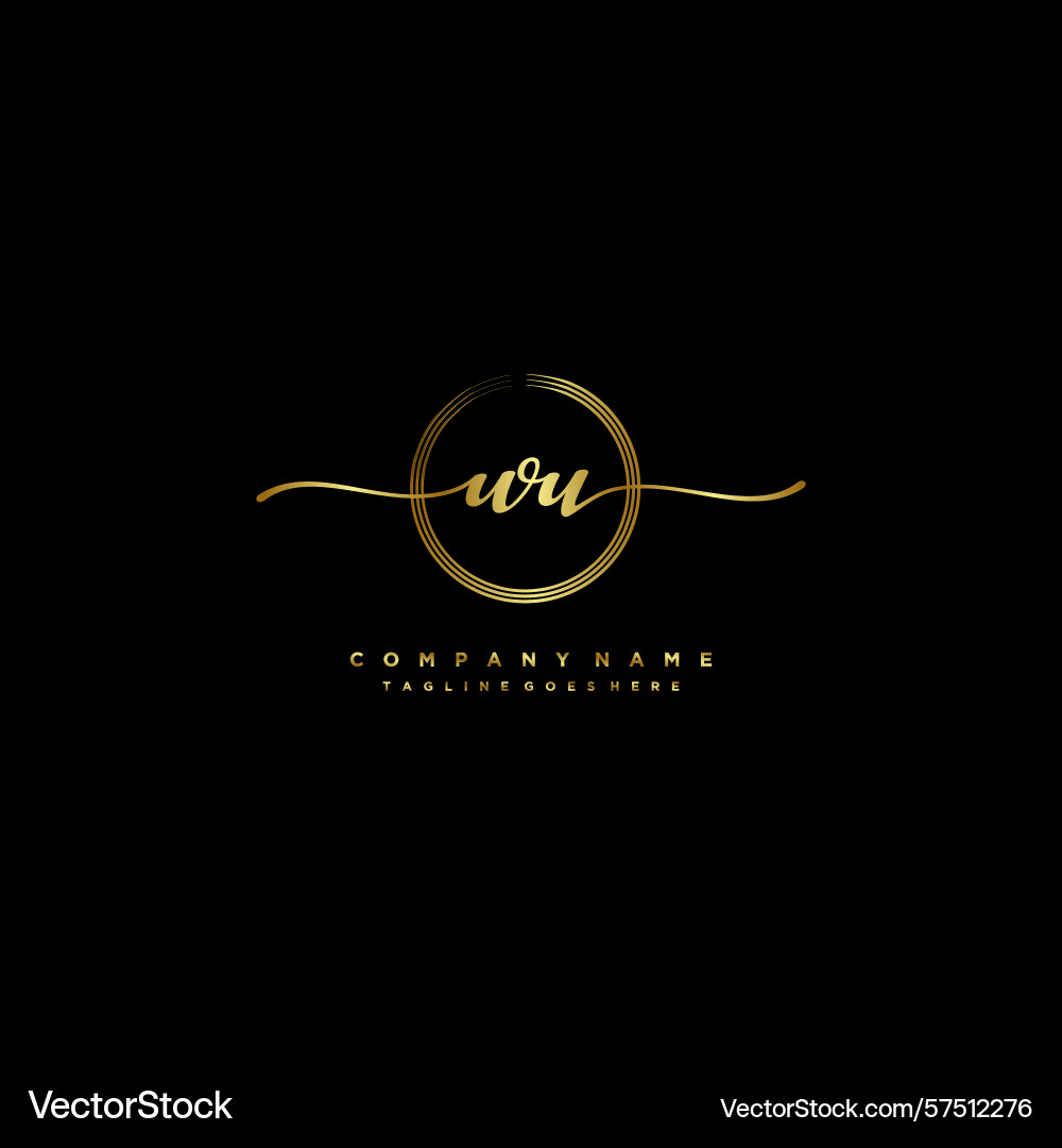 Wu initial handwriting logo with circular wave Vector Image