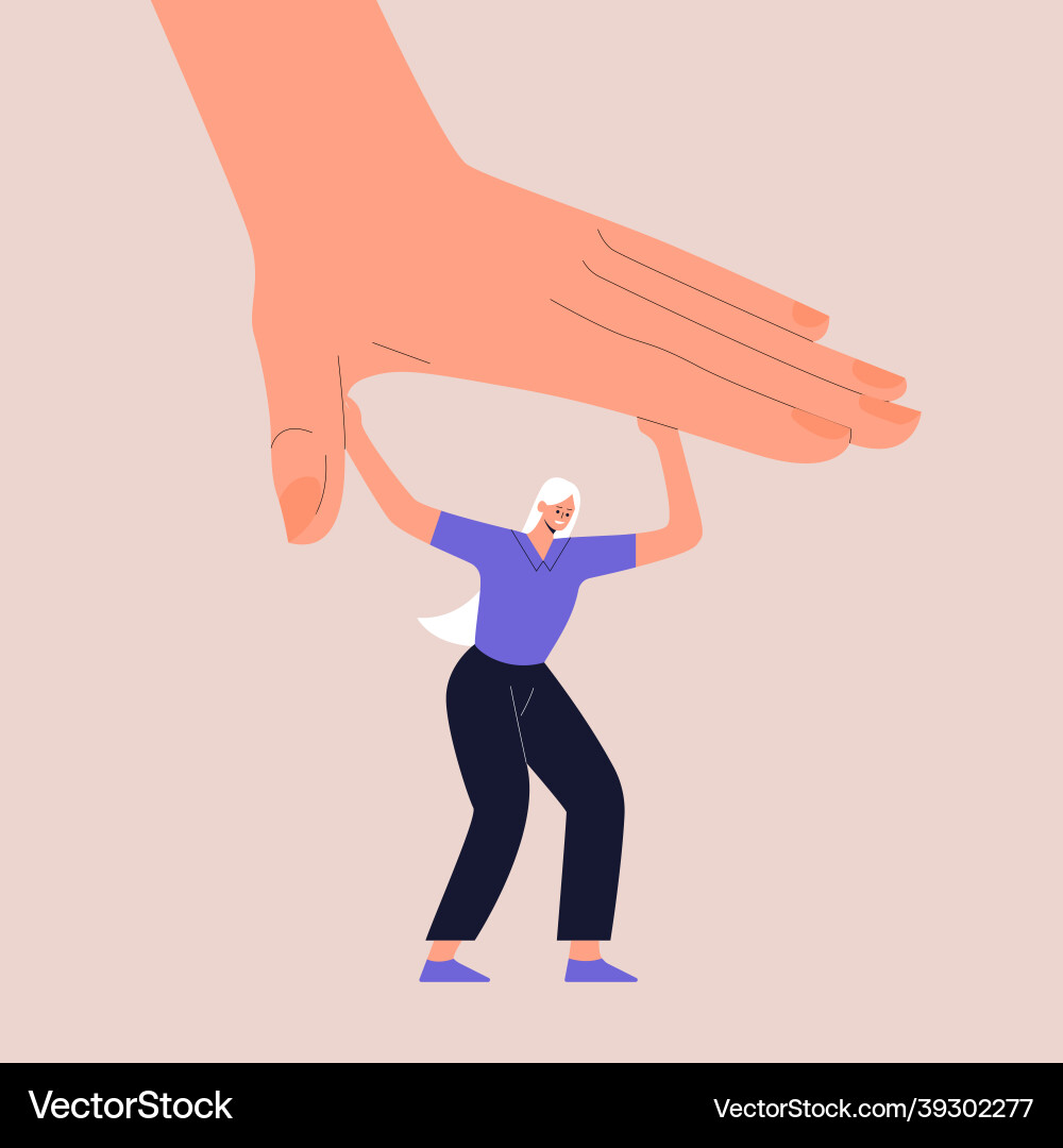 A strong woman fight with huge hand that tries A strong woman fight with huge hand that tries Vector Image