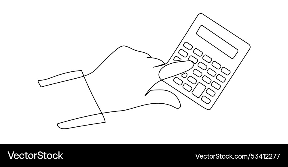 Calculator tool with hand in one continuous line Calculator tool with hand in one continuous line vector image