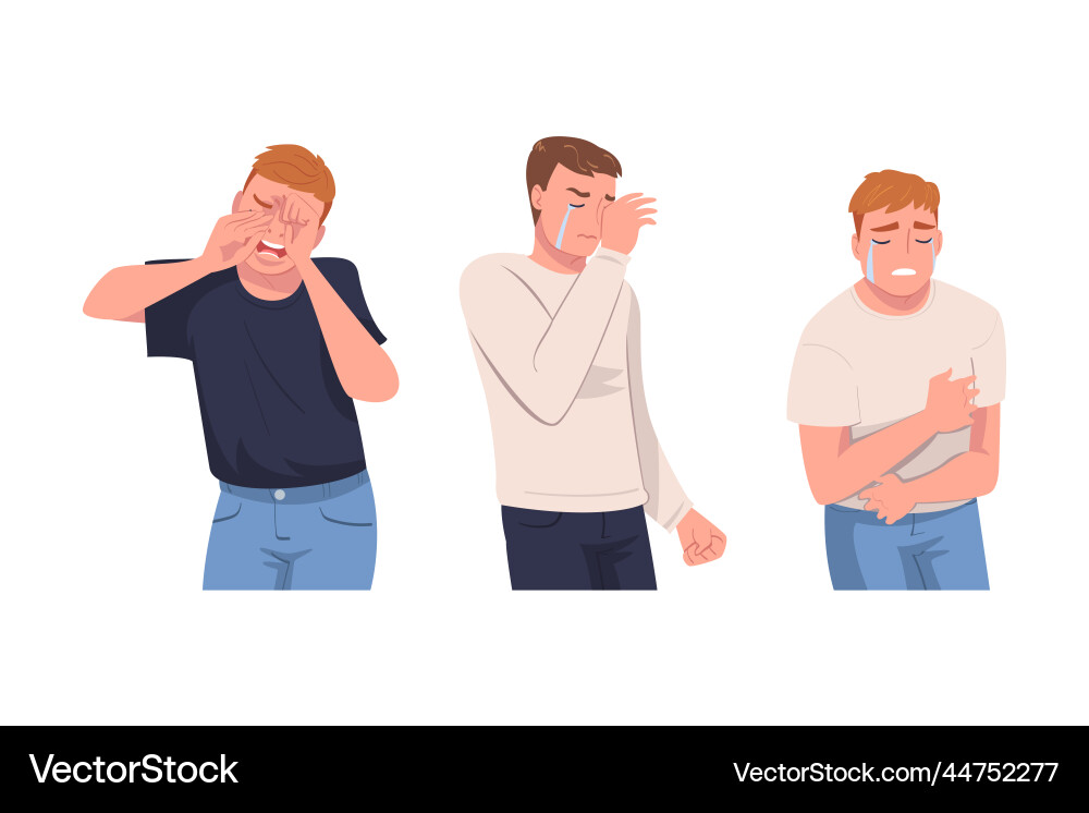 Crying man character weeping and sobbing from Crying man character weeping and sobbing from vector image
