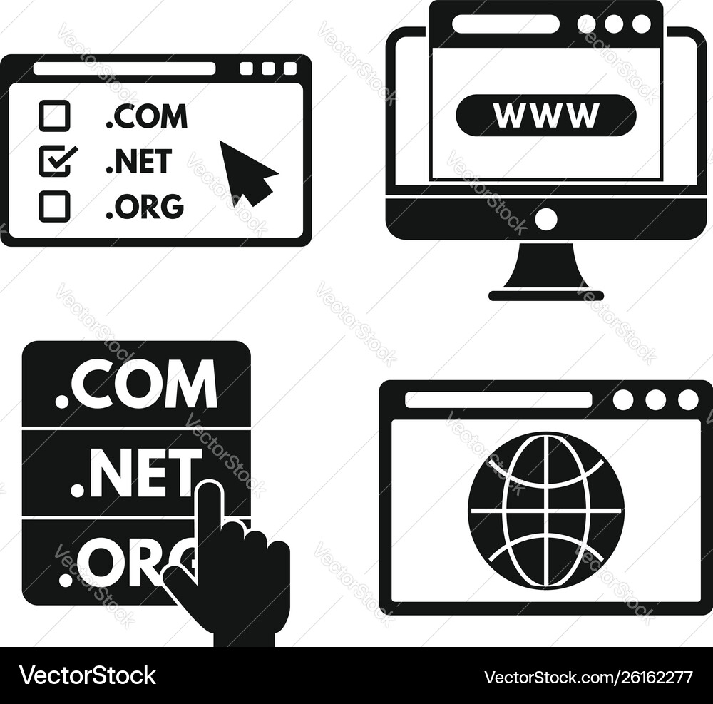 Internet domain icons set simple style Internet domain icons set simple style vector image