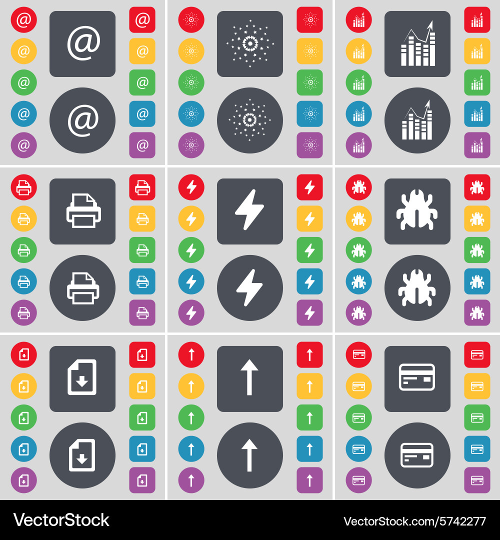 Mail star graph printer flash bug file arrow up vector image