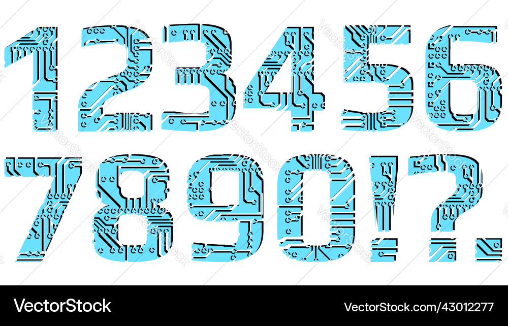 Set of digits in digital style perforated vector image