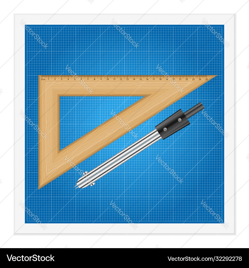 Blueprint and ruler instruments vector image