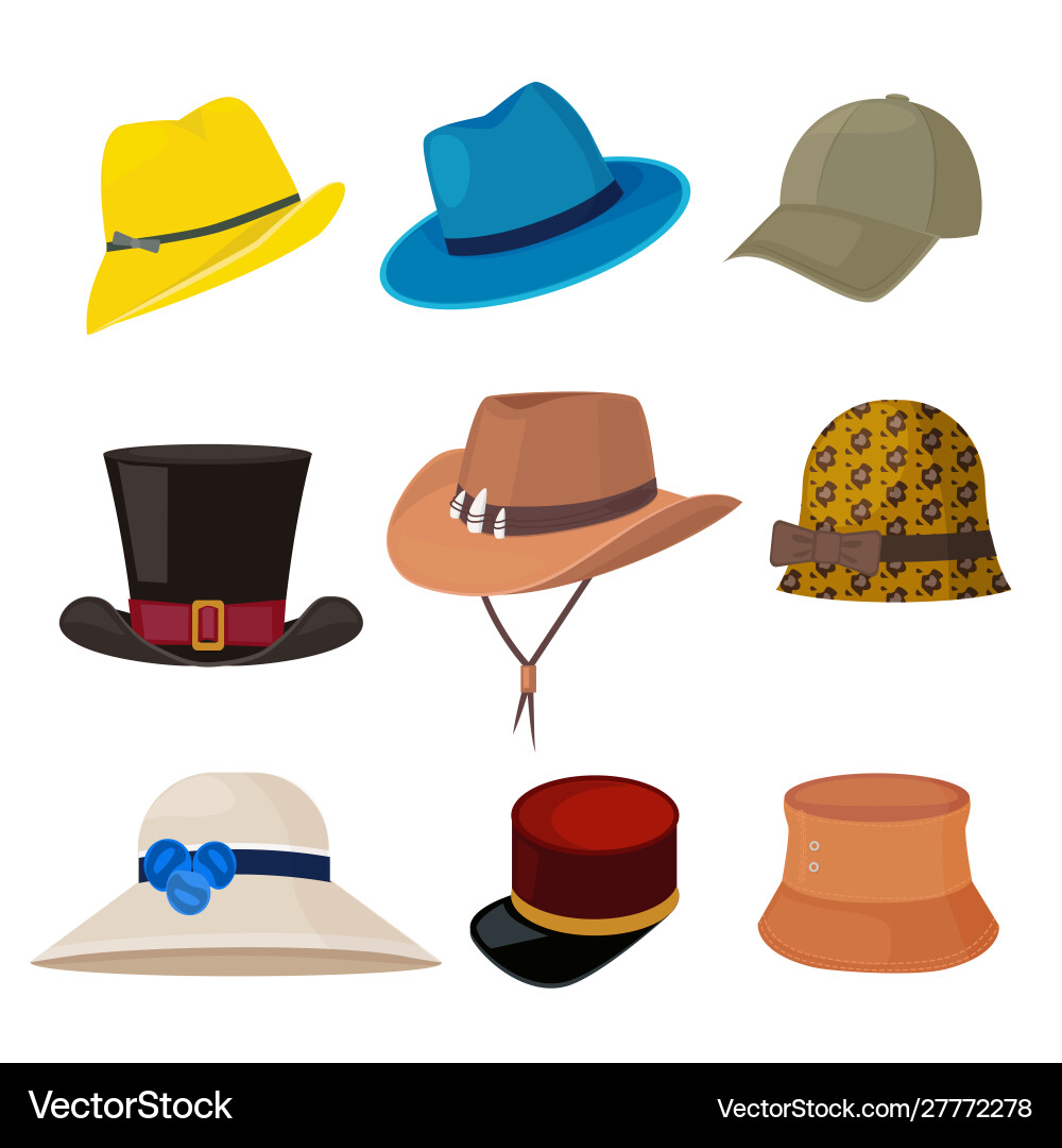 Cartoon hats male and female stylish accessories Cartoon hats male and female stylish accessories vector image