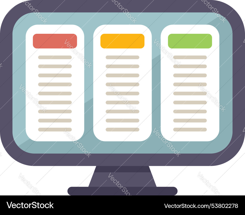 Computer showing kanban board with tasks for agile Computer showing kanban board with tasks for agile vector image