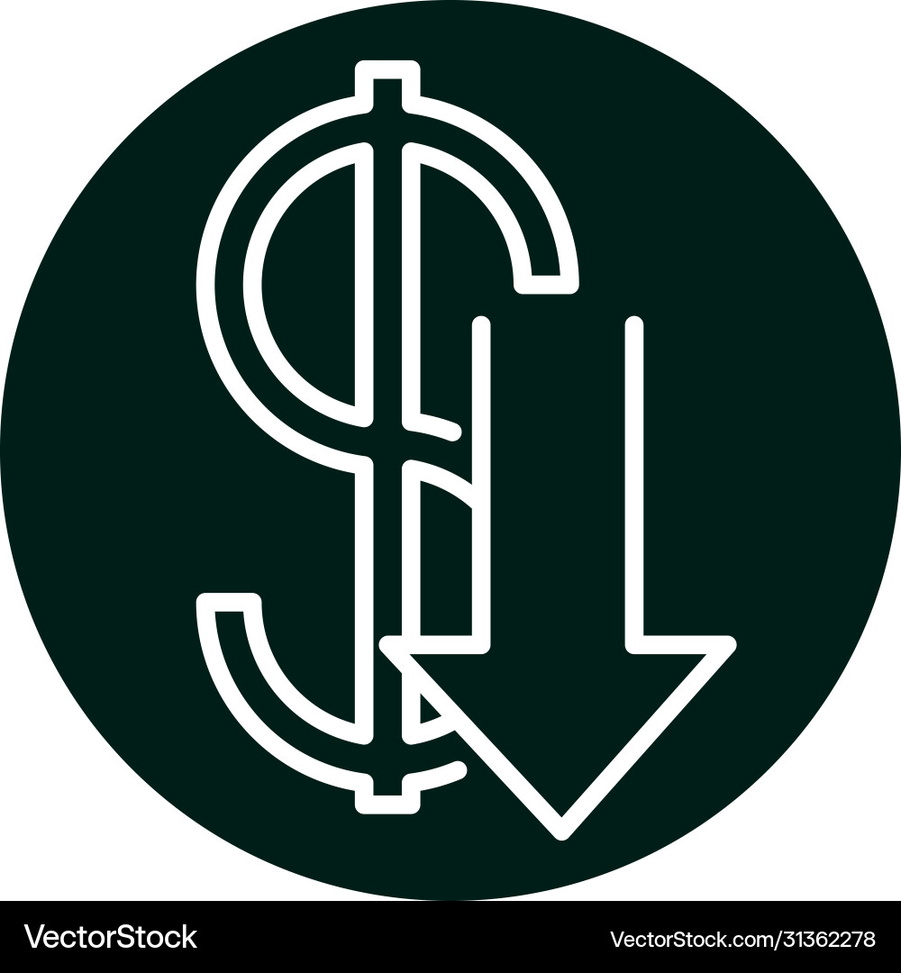 Dollar with down arrow block and line style icon vector image