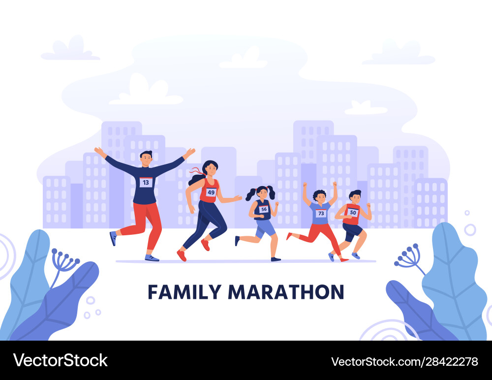 Family marathon happy parents run together Family marathon happy parents run together vector image