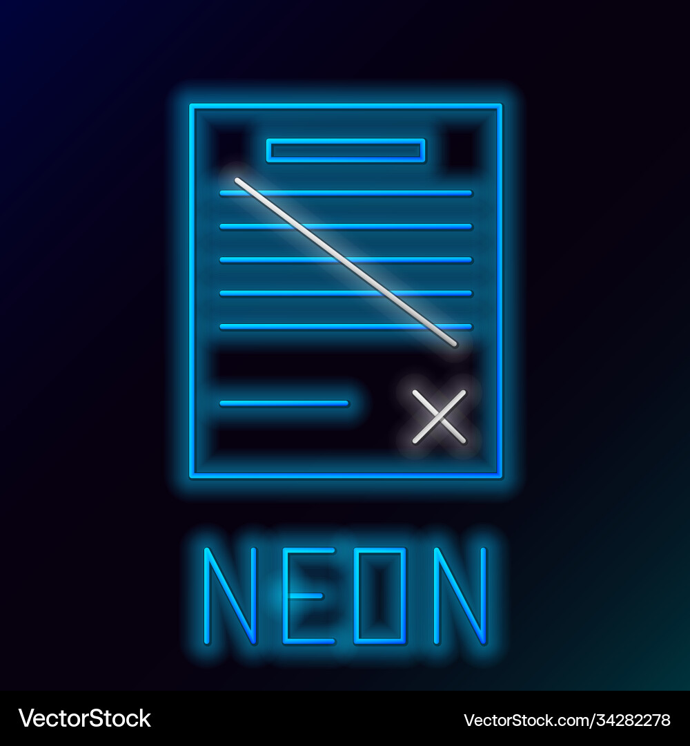 Glowing neon line delete file document icon Vector Image