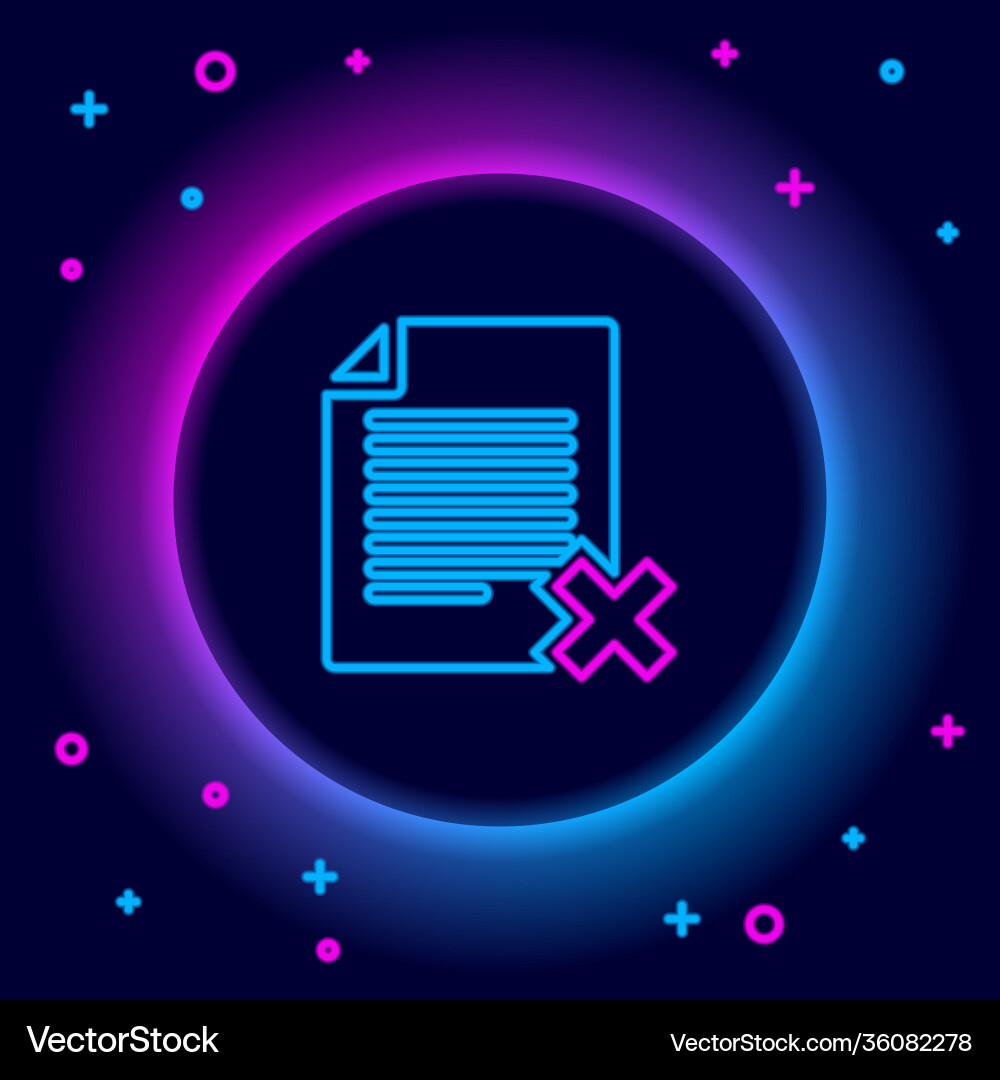 Glowing neon line delete file document icon Glowing neon line delete file document icon vector image