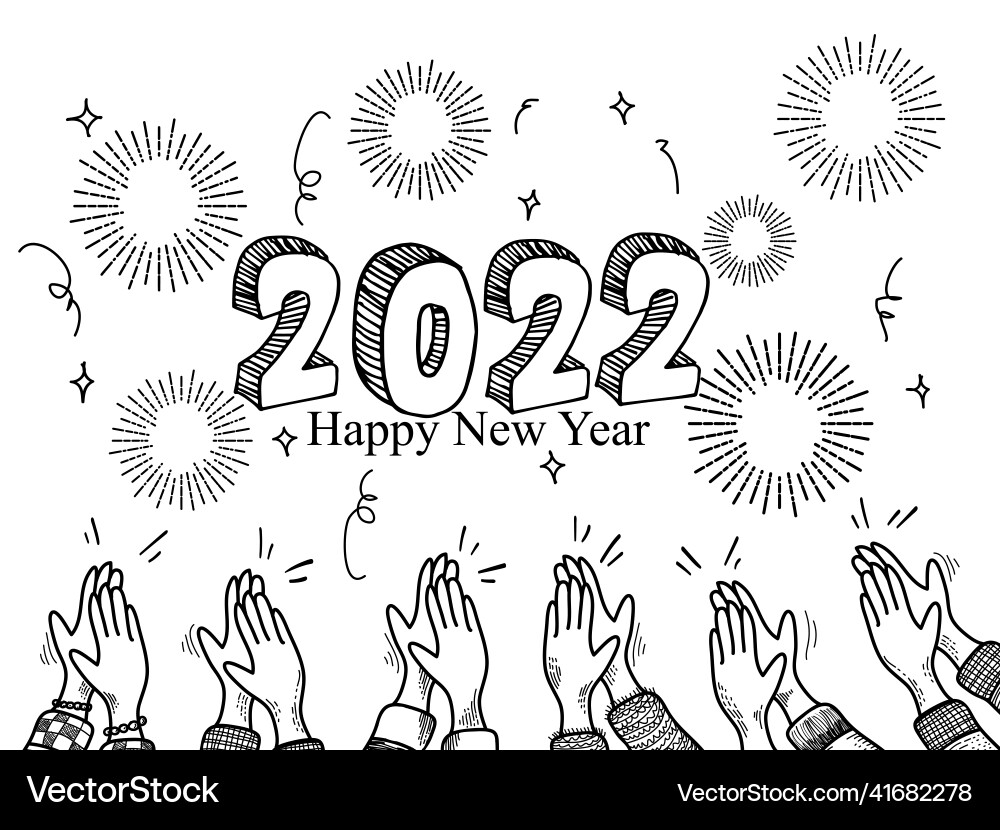 Happy new year 2022 doodle hands of people Happy new year 2022 doodle hands of people vector image