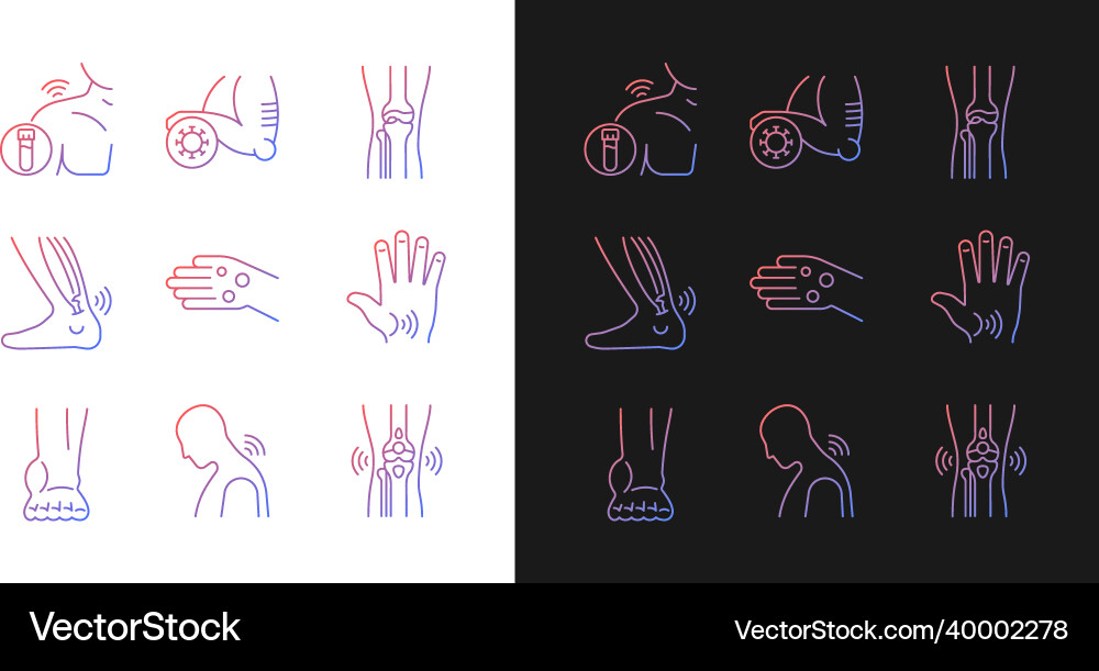 Joint problems gradient icons set for dark Joint problems gradient icons set for dark vector image