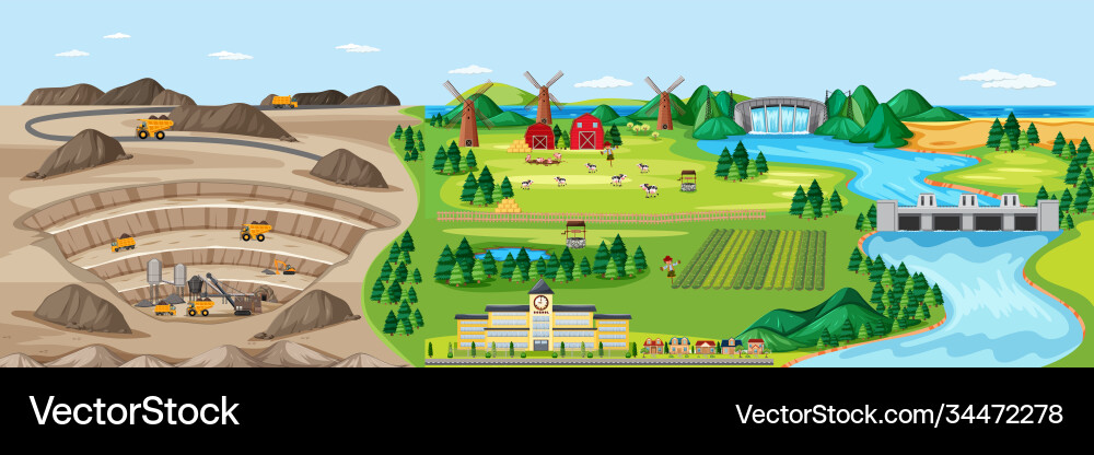 Landschaft Kohlebergbau und Landbau Landschaft Kohlebergbau und Landbau vektorbild