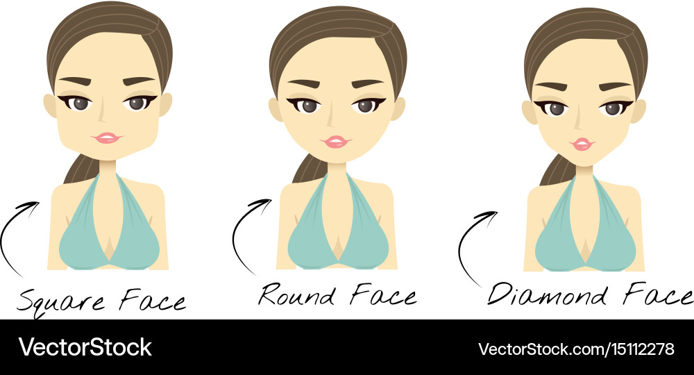 Set of 3 different womans face shapes square Vector Image