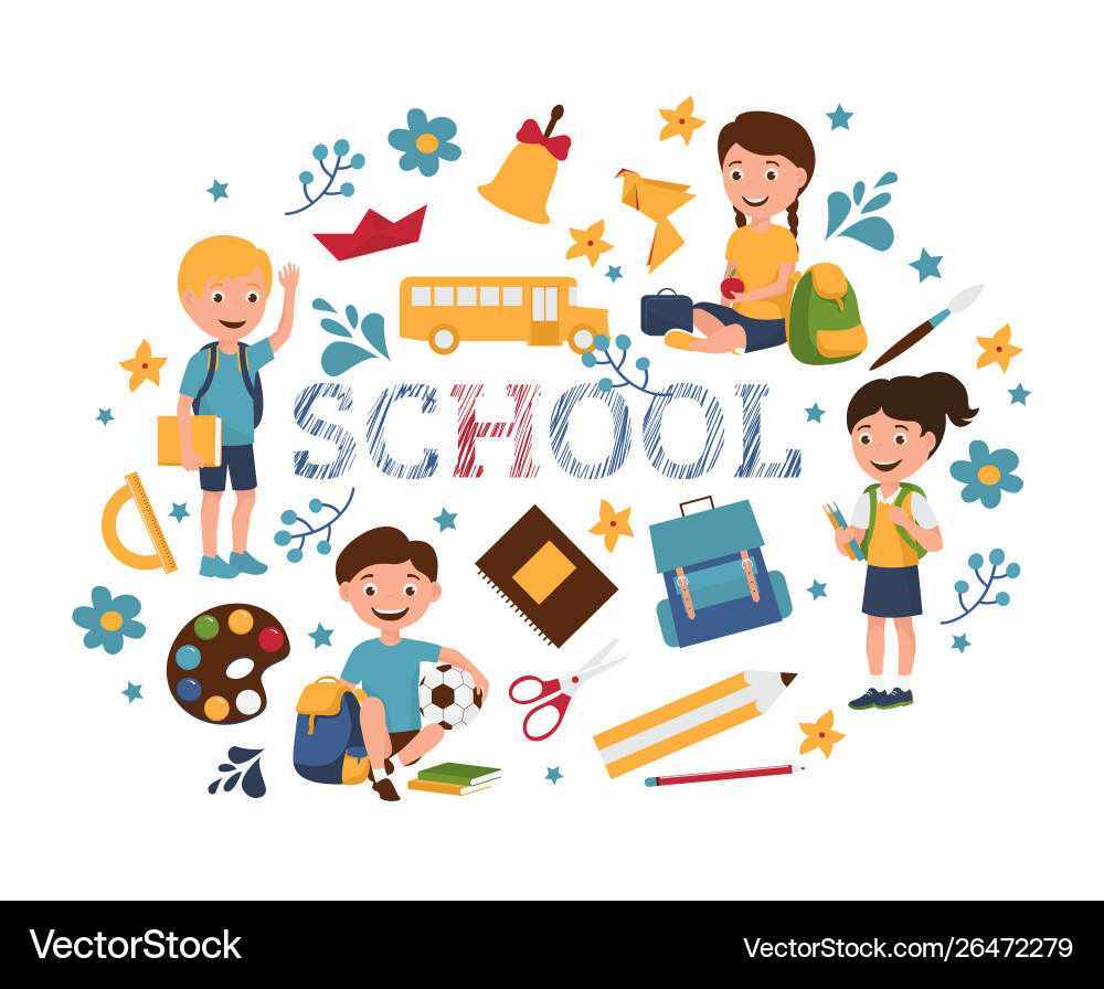 Back to school pupils isolated Back to school pupils isolated vector image