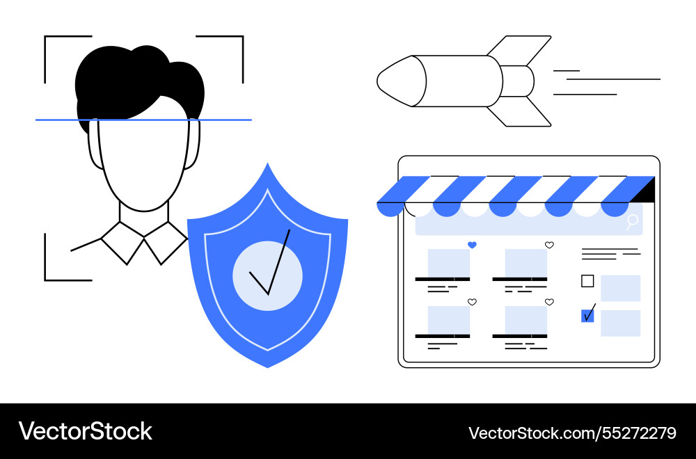 Biometric authentication security shield e Biometric authentication security shield e Vector Image