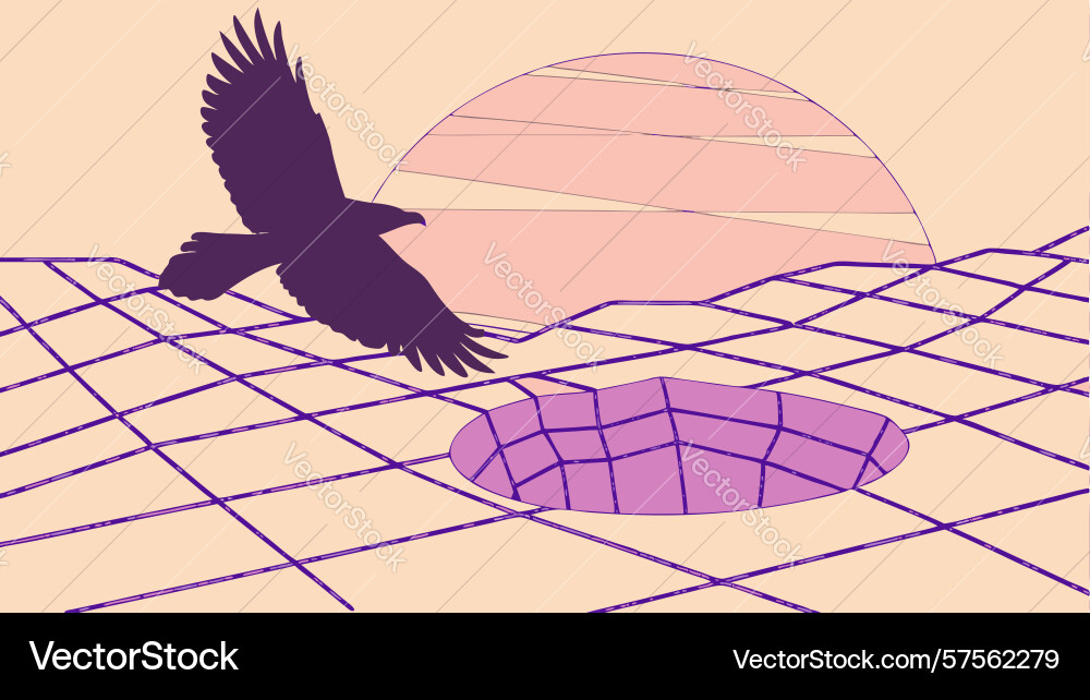 Bird in abstract grid landscape scene design Vector Image
