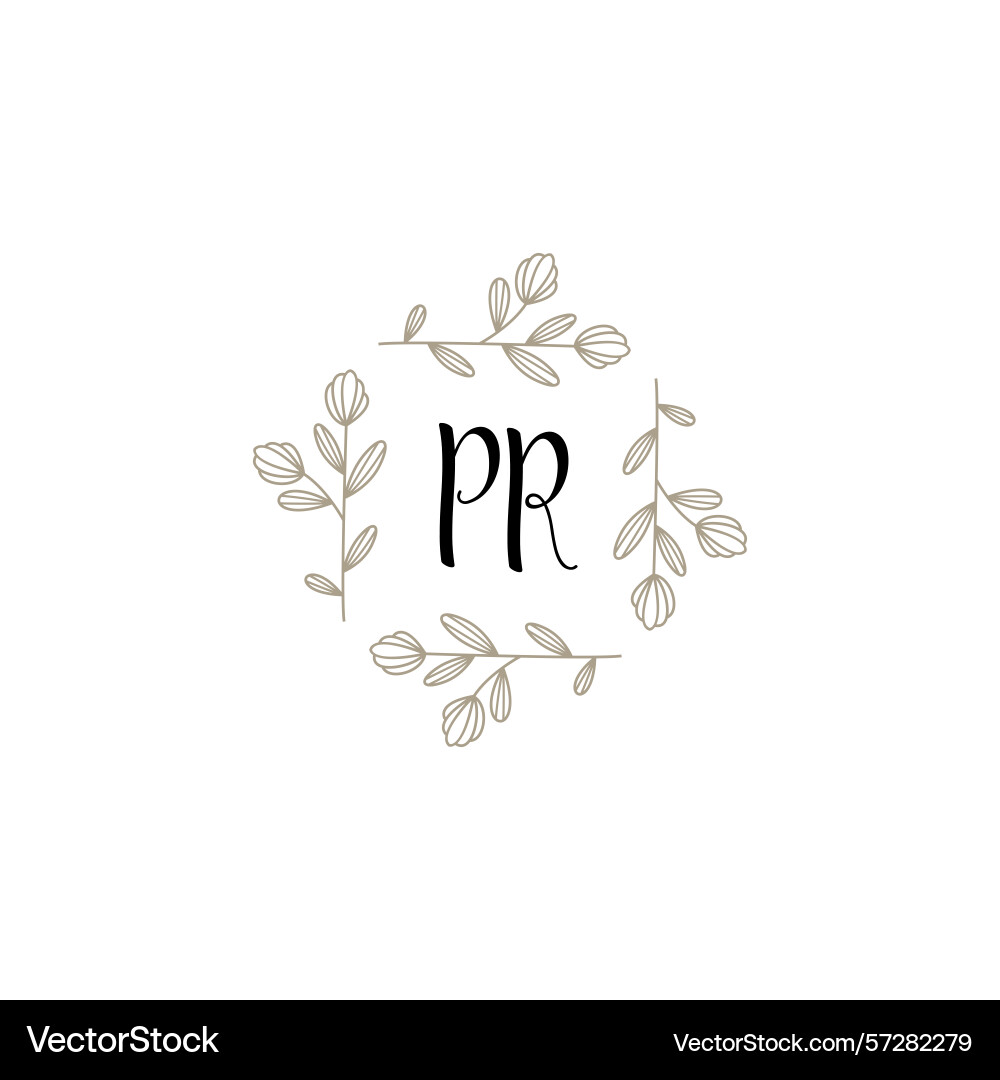 Botanical monogram logos with initial pr vector image