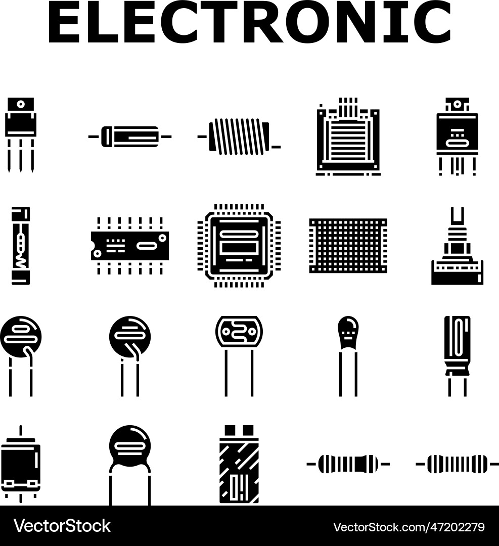 Electronic component circuit chip icons set Electronic component circuit chip icons set Vector Image