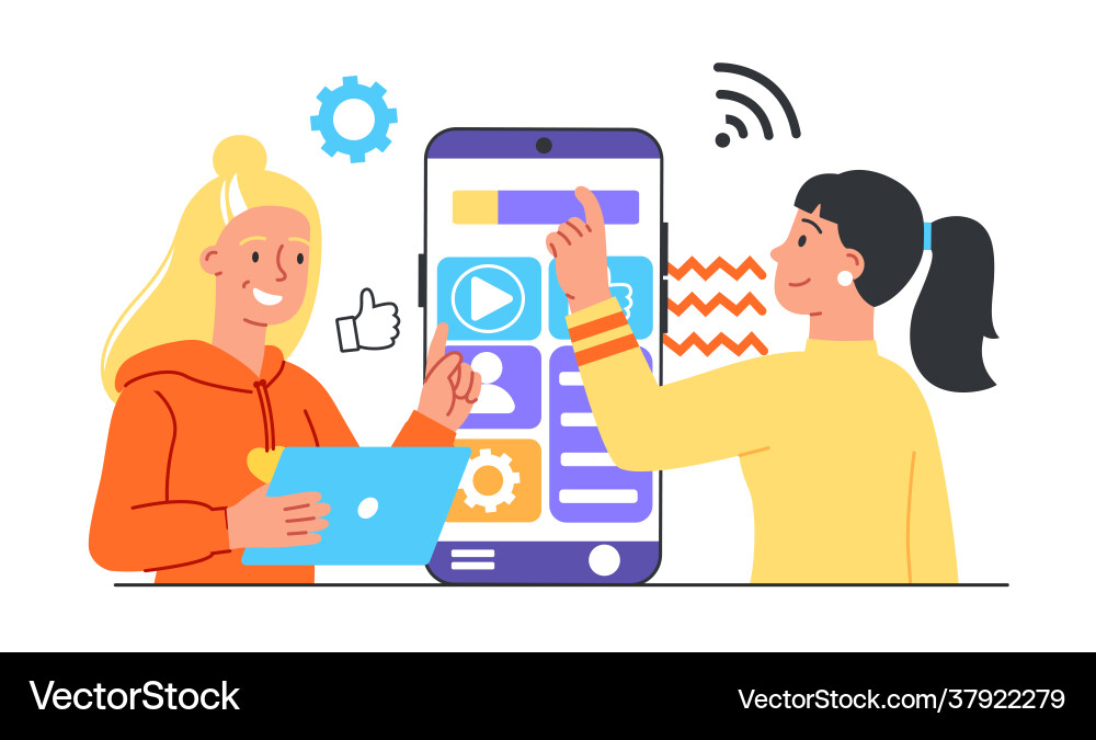 Entwickler bauen mobile App-Arbeit auf Benutzeroberfläche Entwickler bauen mobile App-Arbeit auf Benutzeroberfläche vektorbild