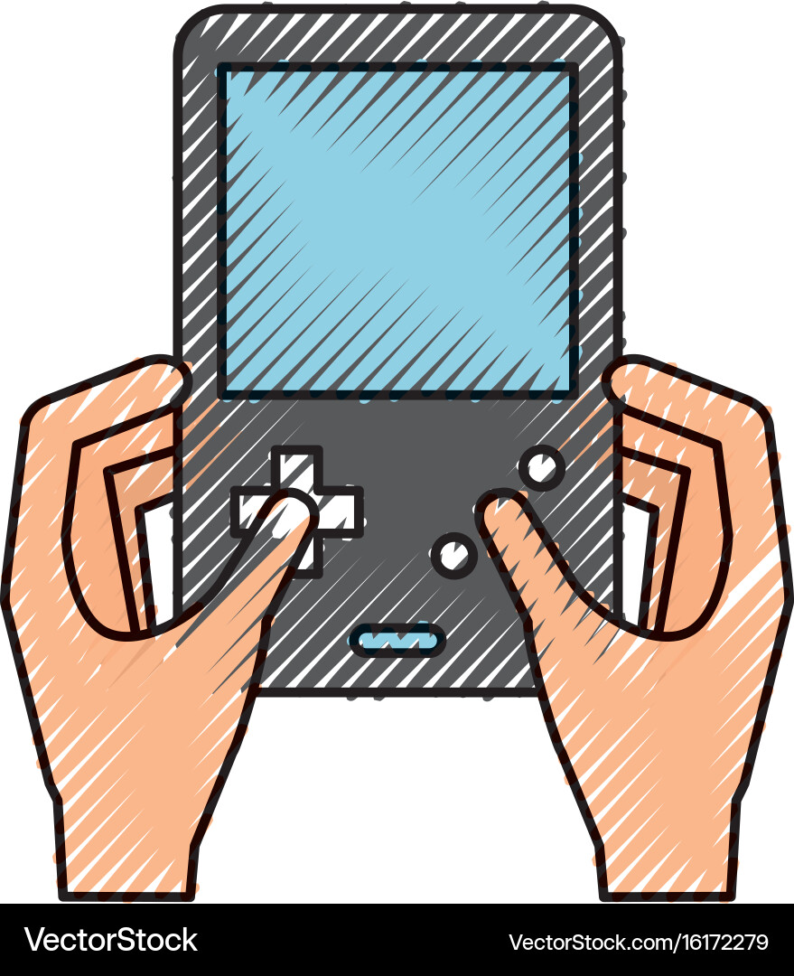 Hands user with portable video game console vector image