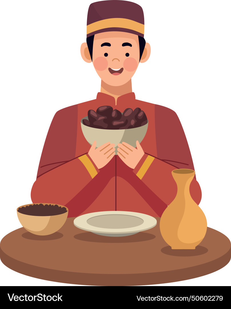 Iftar man with dates Vector Image