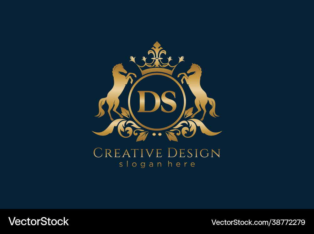 Initial ds retro golden crest with circle and two Initial ds retro golden crest with circle and two vector image