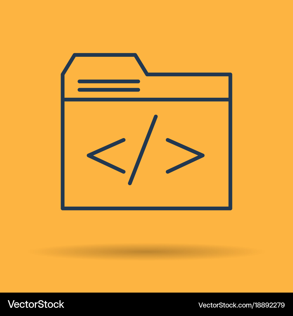 Linear icon - file folder with coding symbol vector image