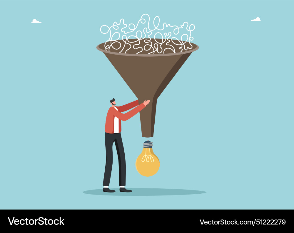 Man turns thoughts into light bulb using funnel Vector Image