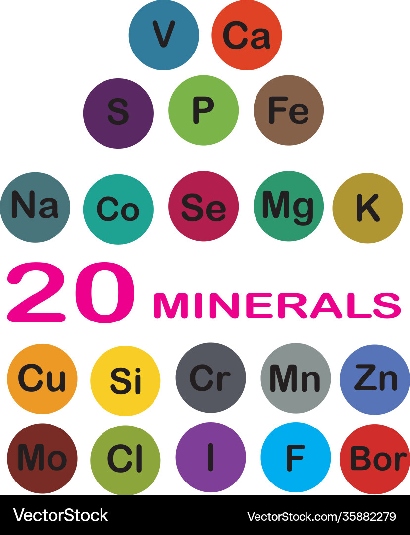 Minerals microelements and macro elements useful Minerals microelements and macro elements useful vector image