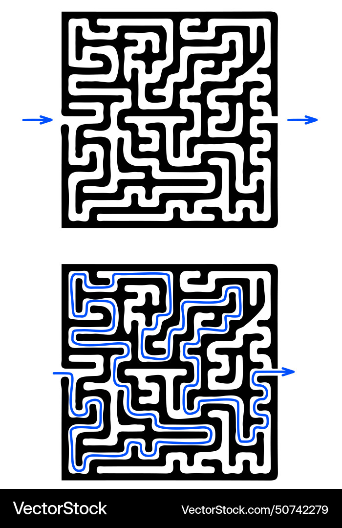 Rectangular labyrinth with entry and exit Rectangular labyrinth with entry and exit vector image