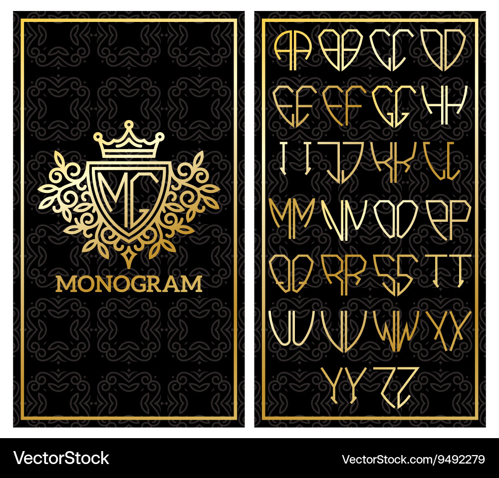Retro card with monogram and a set letters vector image