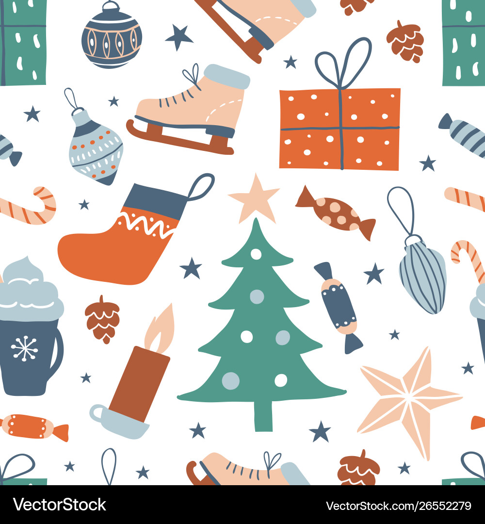 Seamless pattern with cute hand drawn objects Vector Image
