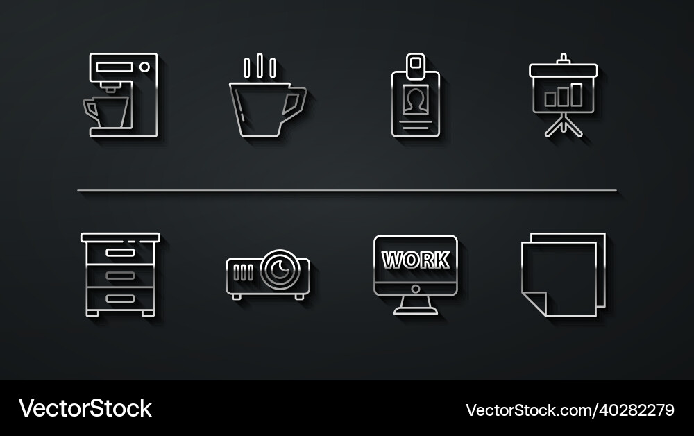 Set line coffee machine drawer with documents Vector Image