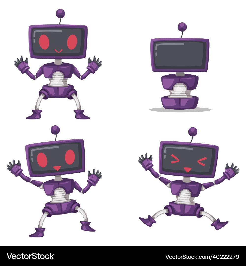Set of android character robot toy cartoon style Set of android character robot toy cartoon style Vector Image