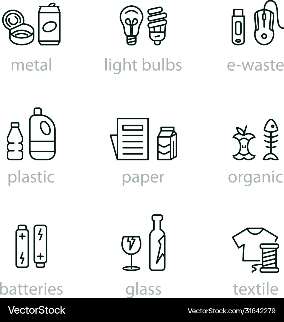 Sorting garbage icon set Sorting garbage icon set vector image