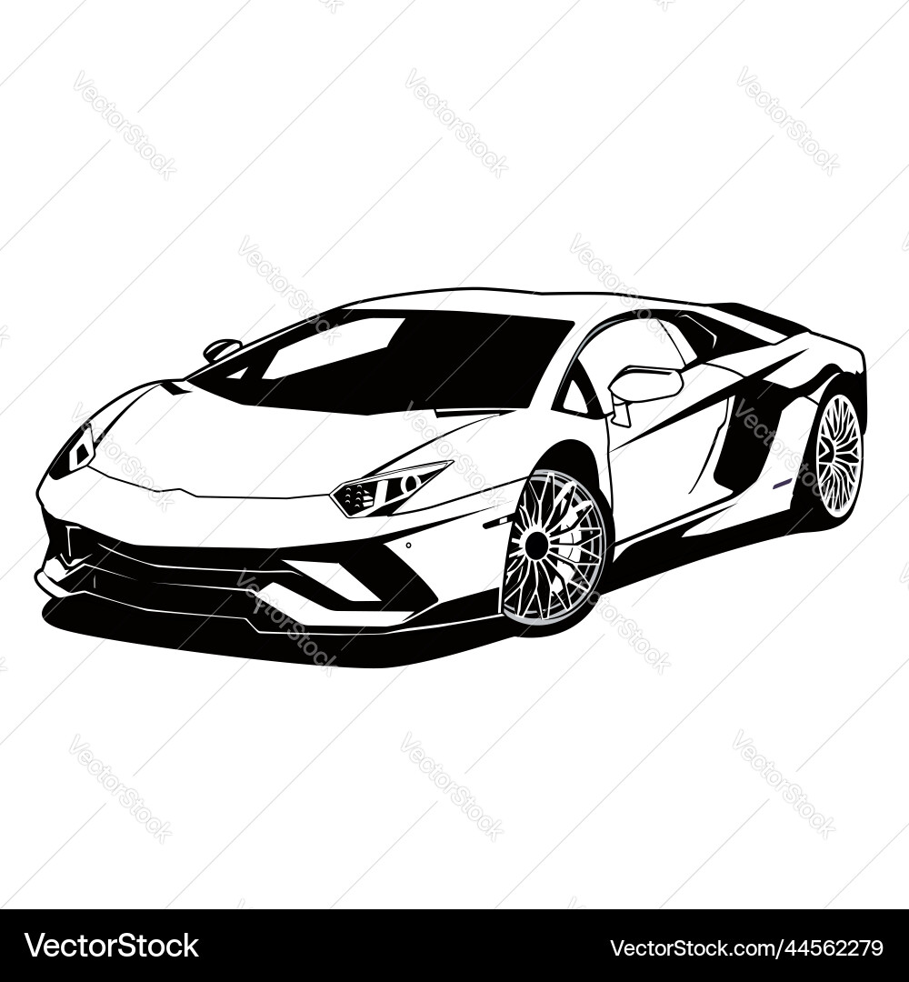 Super car outline black and white design Super car outline black and white design vector image