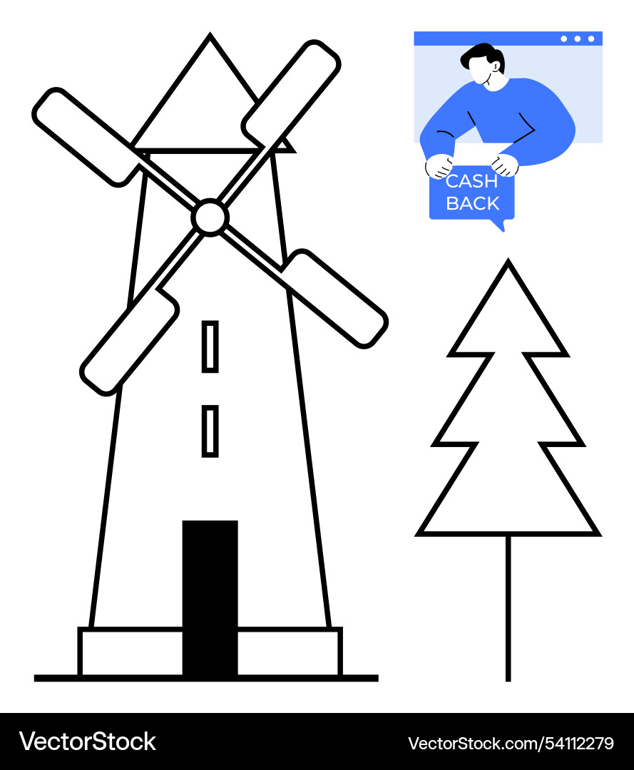 Windmill symbol with simple geometric tree Vector Image