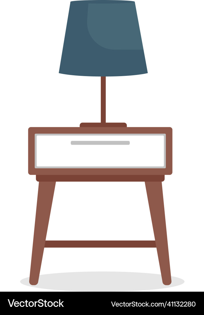 Bedside table with lamp semi flat color object Bedside table with lamp semi flat color object Vector Image