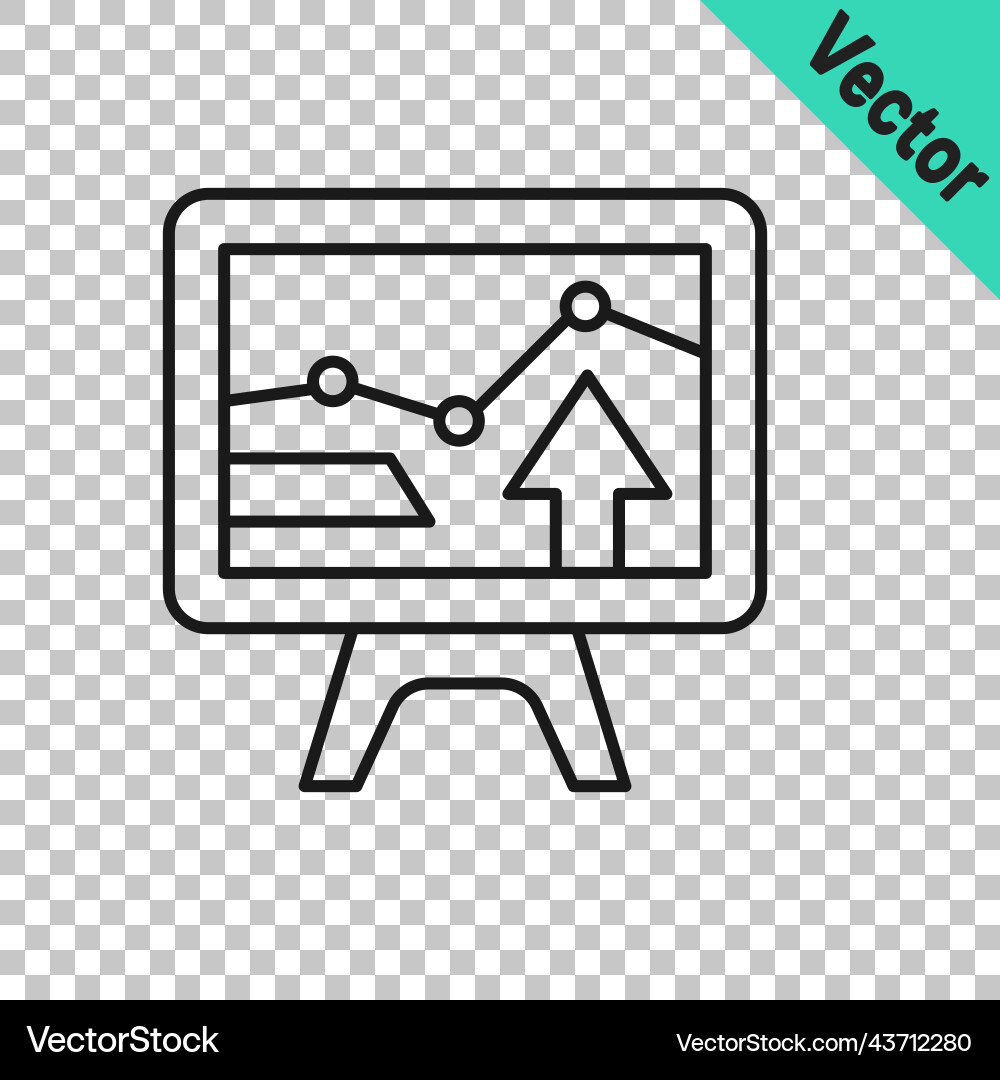 Black line computer monitor with graph chart icon Black line computer monitor with graph chart icon vector image