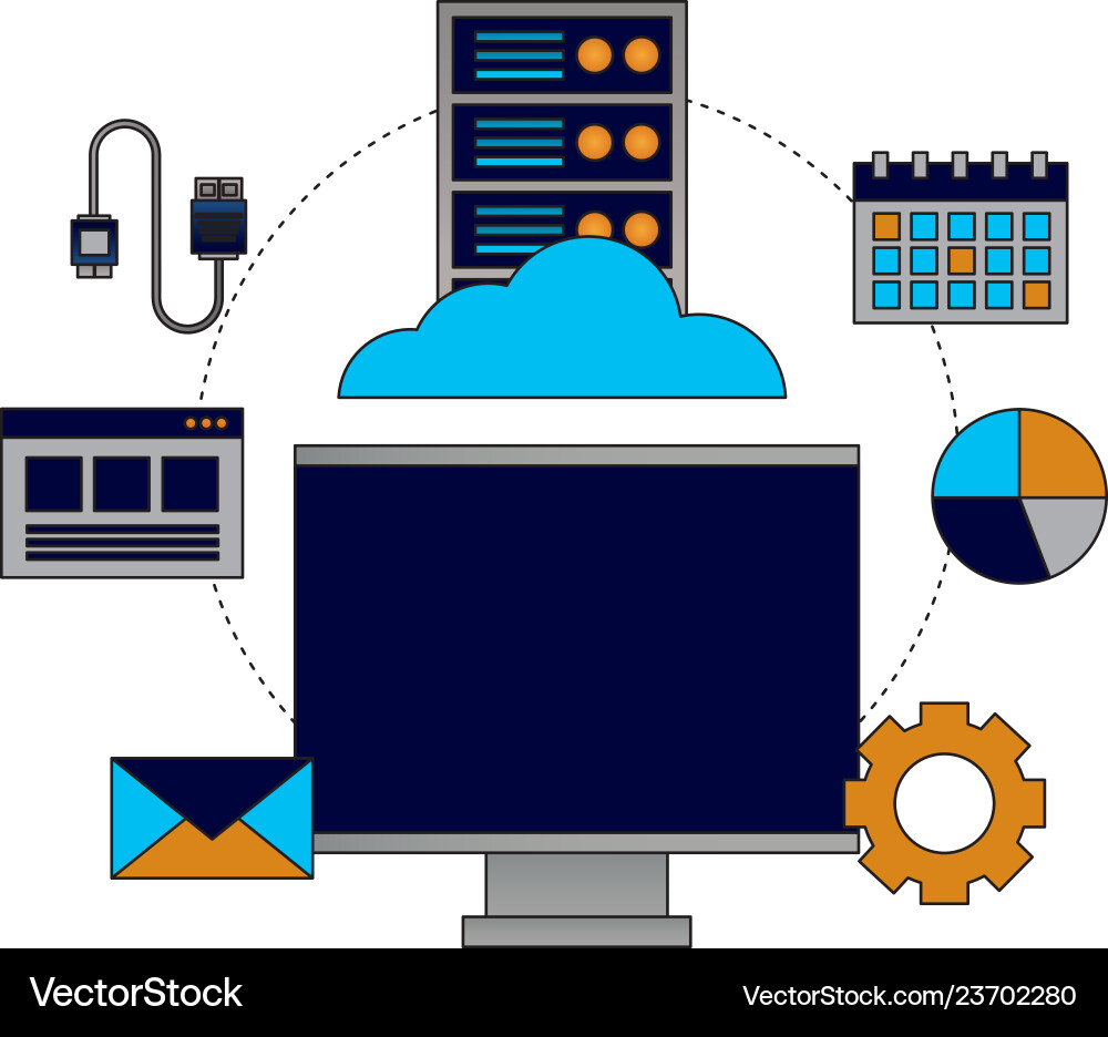 Cloud computing monitor cpu connection Cloud computing monitor cpu connection vector image
