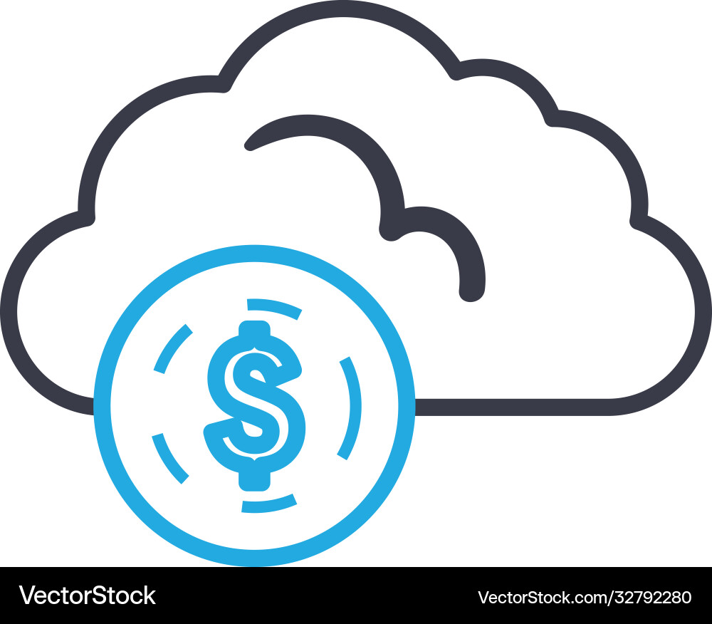 Cloud computing with dollar coin line style icon vector image