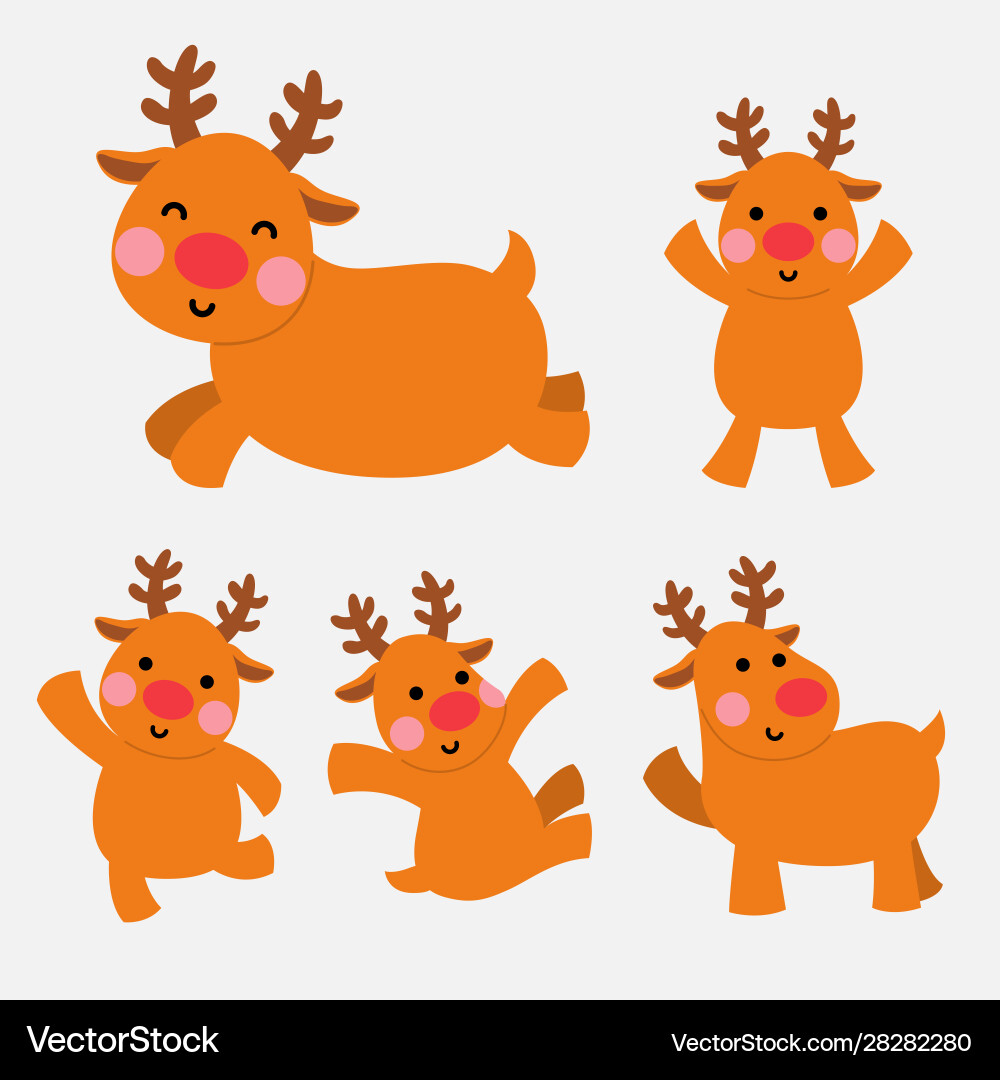 Happy reindeer in action set Happy reindeer in action set vector image