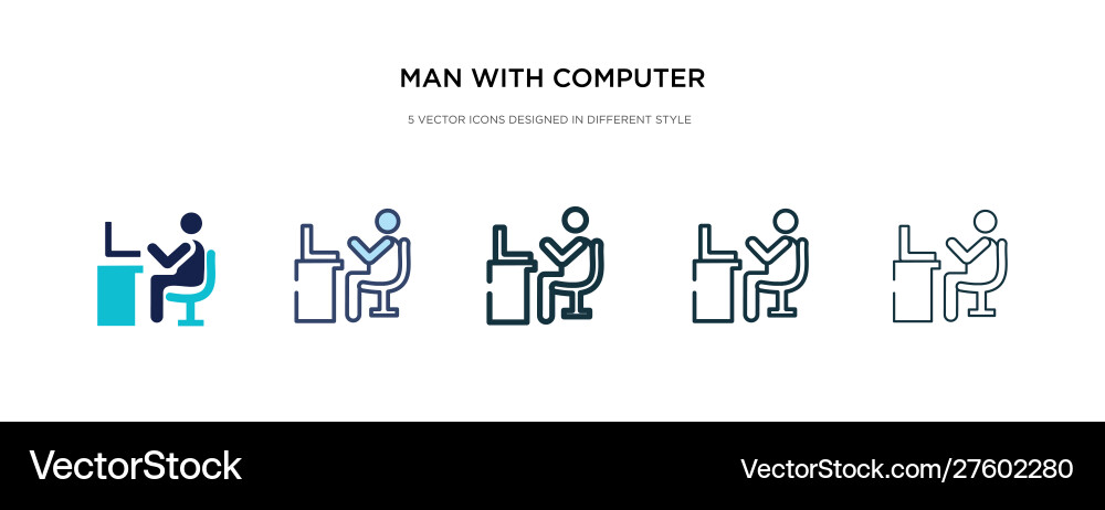 Man with computer screen icon in different style vector image