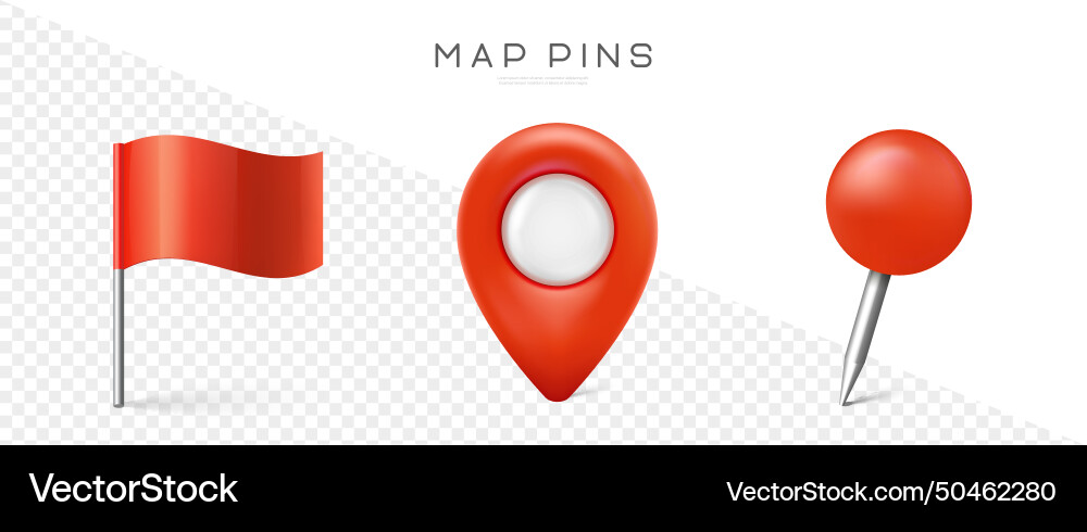 Pin set with shadow map marks for gps point 3d vector image