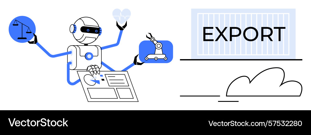 Robot managing logistics automation and export Robot managing logistics automation and export vector image
