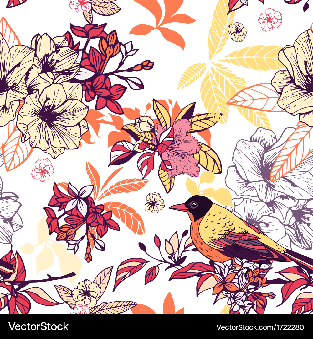 Seamless floral pattern with bird Royalty Free Vector Image